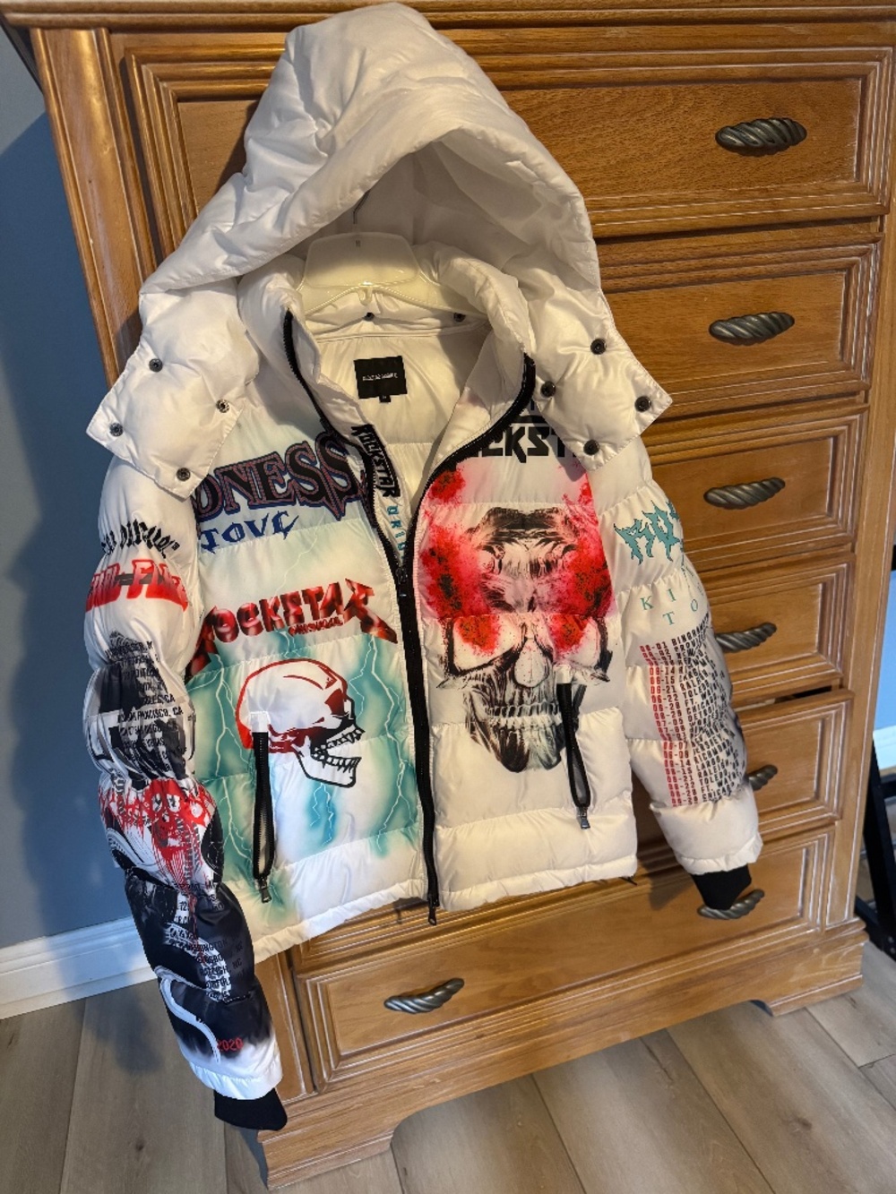 White Graphic Men’s Puffer coat Rock Star Original